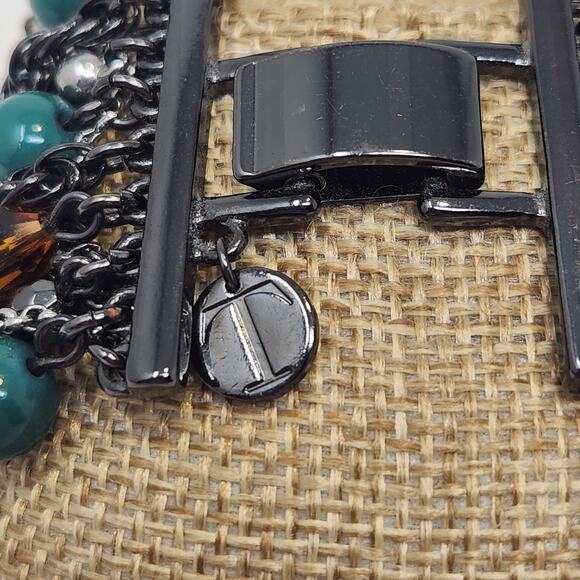 Talbots Multi Chain Beaded Layered Bracelet Gunmetal Gray Teal Brown Boho Chunky - Picture 3 of 6